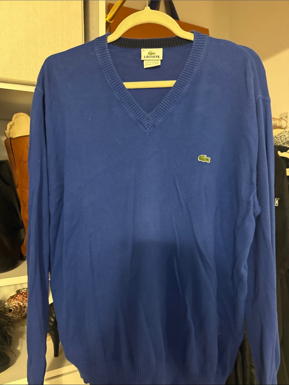 Lacoste Men's V-Neck Sweater in Royal Blue with Crocodile Logo